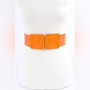 Square Buckle Elastic Straw Statement Belt